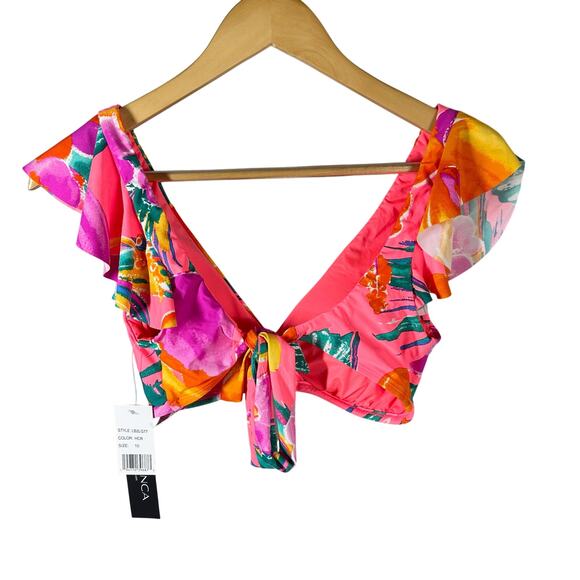 LA BLANCA Isla Floral Ruffle Bikini Top Size US 10 - Picture 7 of 7